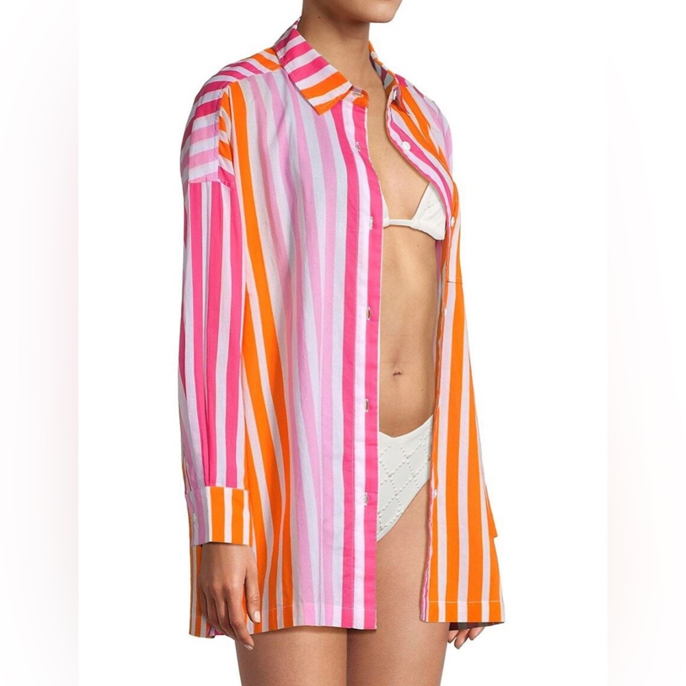 BEACH RIOT Alexa Top Long Sleeve Shirt Swim cover-Up In Sunset Style